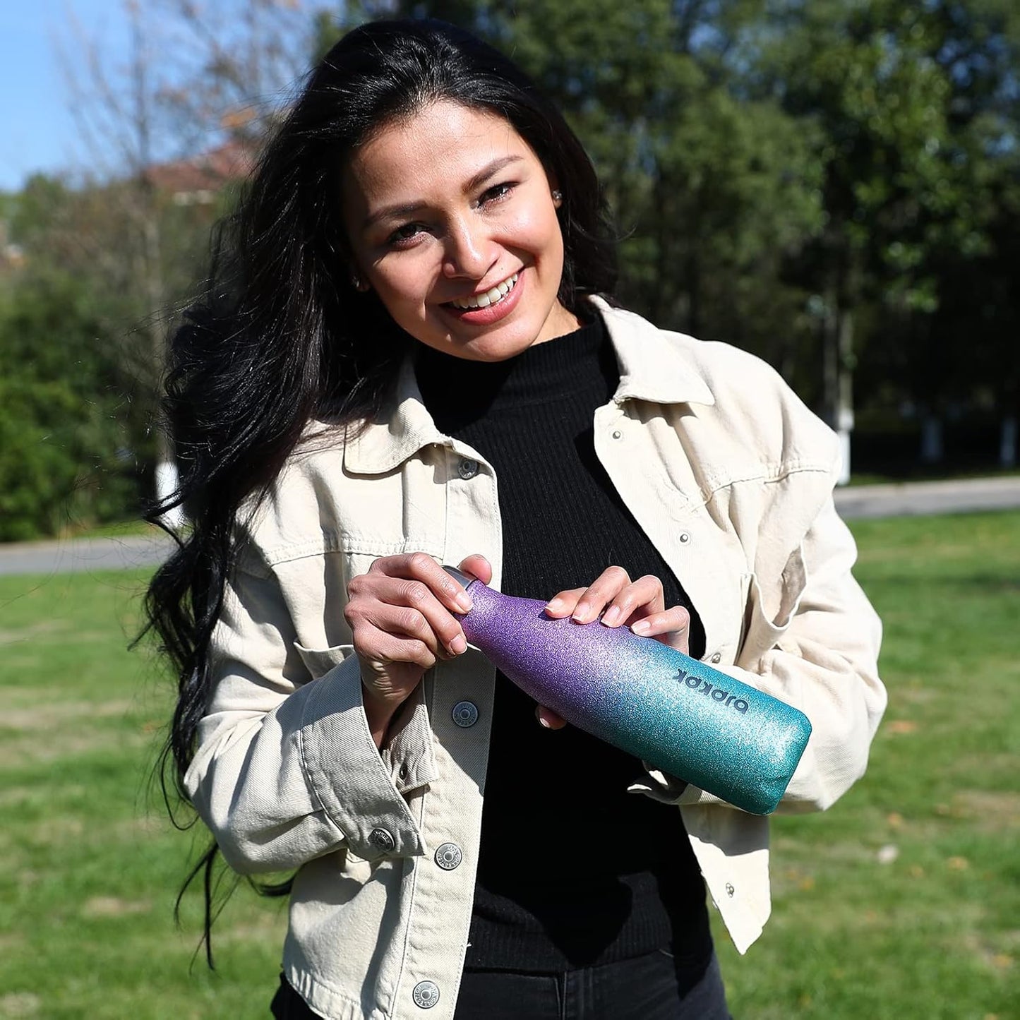 BJPKPK 17oz Insulated Water Bottles Stainless Steel,Sports Water Bottles Keep Cold for 24 Hours and Hot for 12 Hours,BPA Free,Glitter Silver Pink