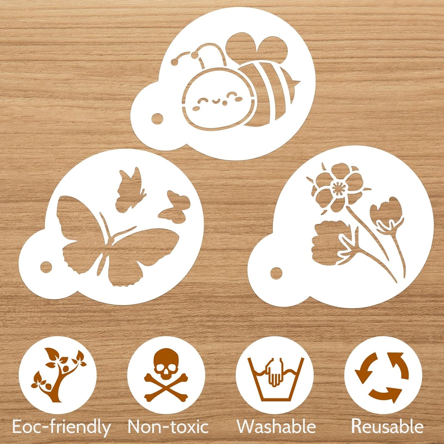 Marspark 30 Pieces Coffee Stencil Cookie Cake Stencils Latte Art Reusable Plastic DIY Bake Stencils Leaves Butterfly Flowers Bird for Coffee Cookie Drawing
