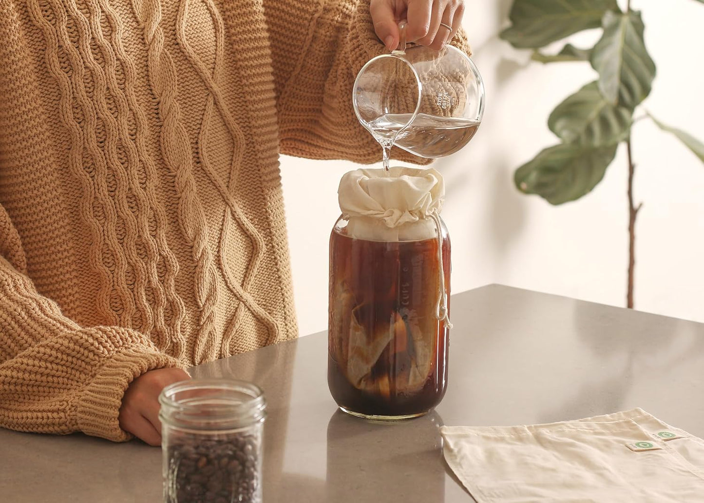 3 Pack Reusable Cold Brew Coffee Bags - 100% Organic Cotton Reusable Cold Brew Coffee Filters Bags - Large Coffee Sock Filters - Mason Jar Cold Brew Bags - Washable Coffee Filter Pouch (Large 12"x8")