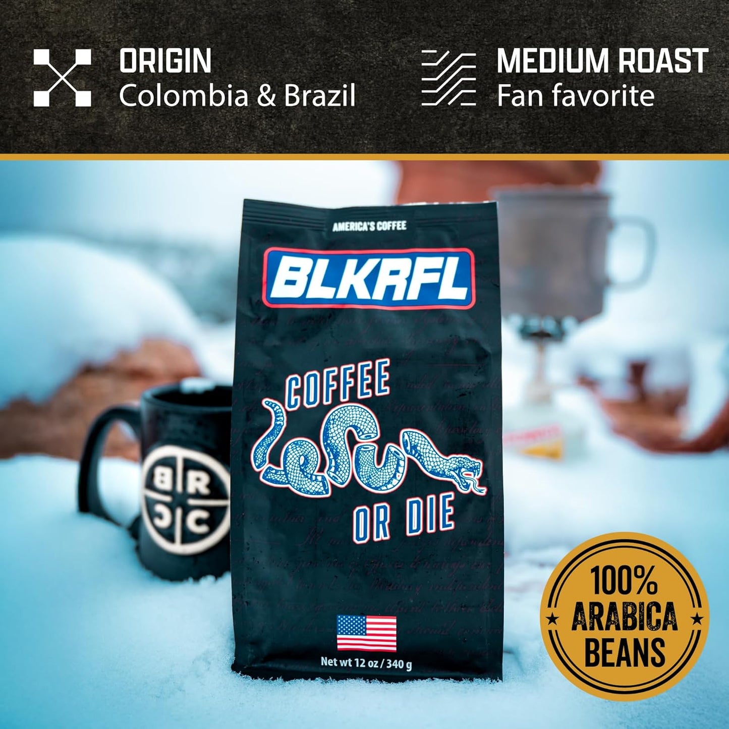Black Rifle Coffee Company Ground Medium Roast - Roasted Blend Made from Pure Arabica Beans - Colombian & Brazilian Beans - Veteran Founded & American Made (Coffee or Die, 12oz Bag)