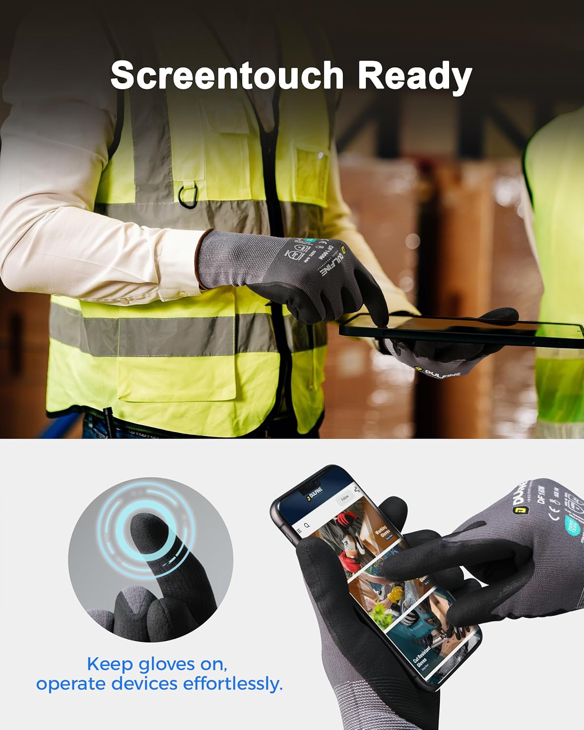 DULFINE Safety Work Gloves MicroFoam Nitrile Coated-36 Pairs Pack,Seamless Knit Nylon Glove with Black Micro-Foam Nitrile Grip,Ideal for General Purpose,Automotive,Home Improvement,Painting(Small)