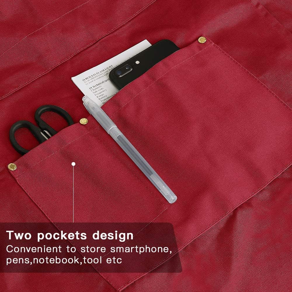 Mignongirl Crossback Apron with Pockets x2,Split Apron with Adjustable Straps,M-XXL