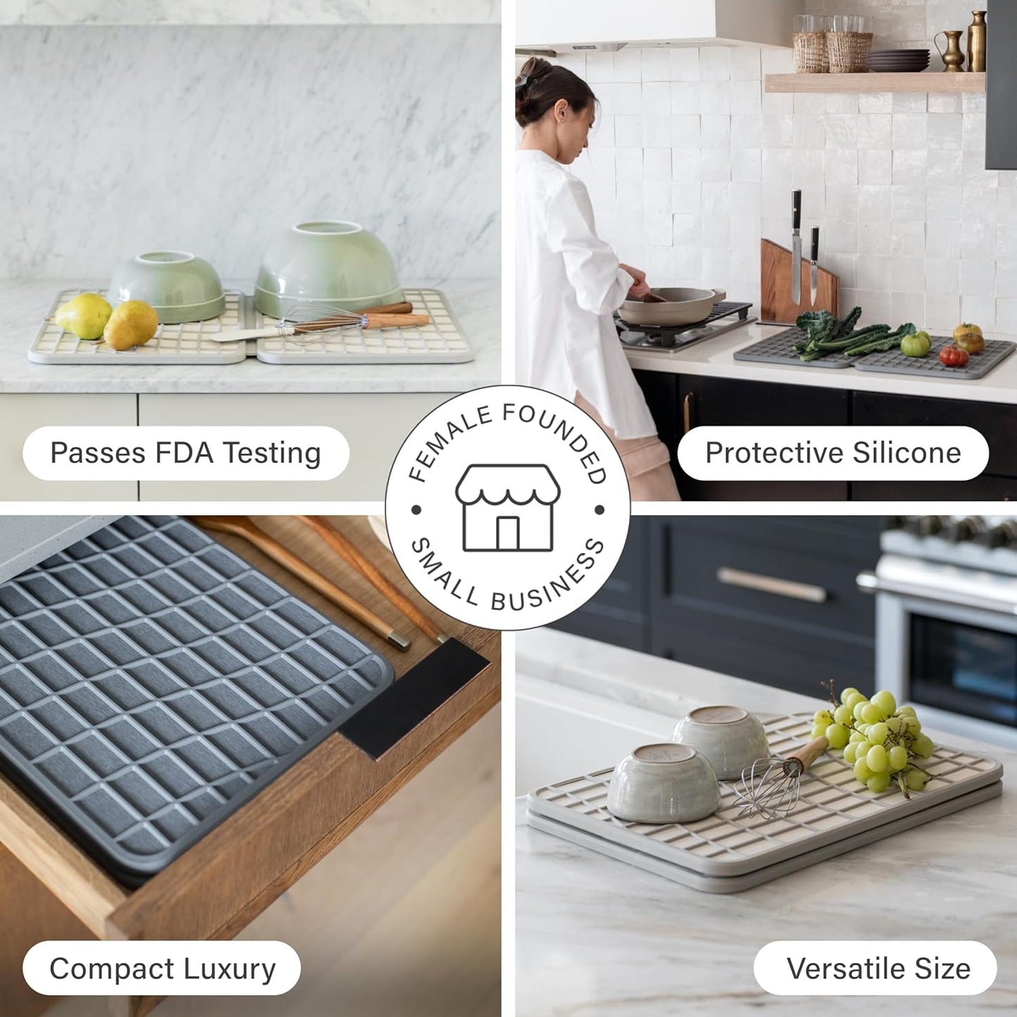 Dorai Home Large Dish Pad – 40% More Drying Space, Eco-Friendly Quick-Drying Stone Mat for Kitchen, 24.6" x 16.5", Sandstone