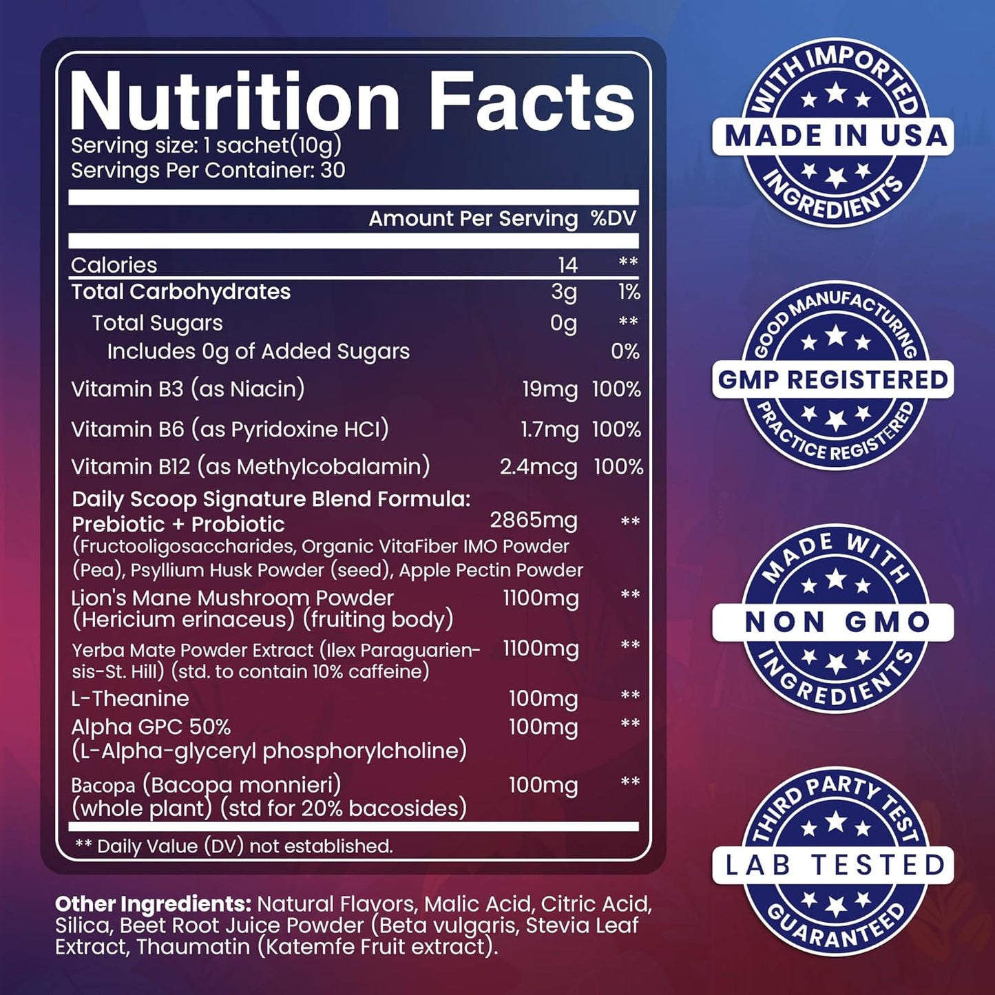 Yerba Mate Tea Powder 5 Mixed Tropical Fruit Flavors Clean Energy Drink Superfood - Support Gut Health, Probiotics and Prebiotics, Reduce Brain Fog, Relaxation & Focus Blend 30 sachets