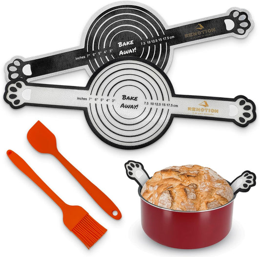 Sourdough Silicone Bread Sling 500 Degrees, 2 PCS Nonstick & Easy Clean Reusable Bread Mat for Dutch Oven Liners with Oil Brush & Silicone Spatula, Sourdough Bread Baking Supplies with Long Handles