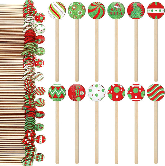Jinei 120 Pcs Christmas Coffee Stirrers Stir Sticks Natural Wooden Stir Sticks Disposable Drink Stirrers for Stirring Hot Chocolate Milkshake Restaurant Home Office