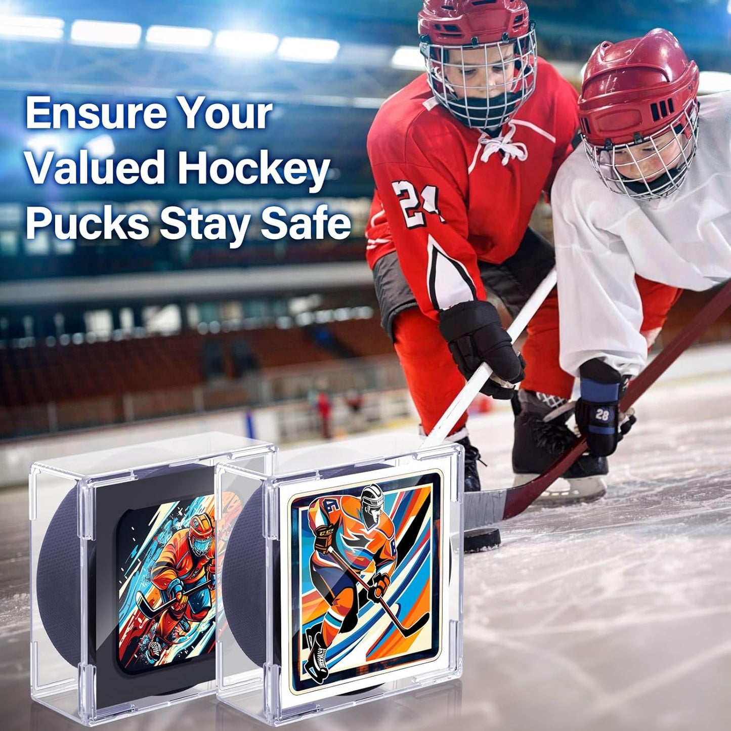 Hockey Puck Display Case, 2 Pack Acrylic Holder for Official Size Pucks, Gifts for Hockey Collectors and Enthusiasts, Premium Display Box for Collectibles