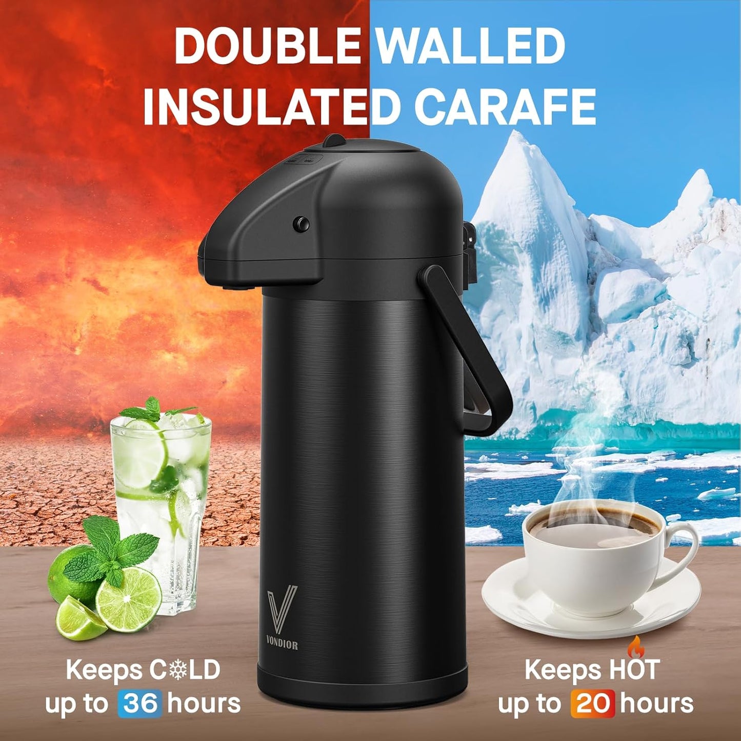 Airpot Coffee Carafe for Keeping Hot - 102 OZ/ 3.0L Coffee Dispenser with Pump - Insulated Stainless Steel thermal carafe for Hot Drinks Water Tea Chocolate - Hot Beverage Dispenser for Parties