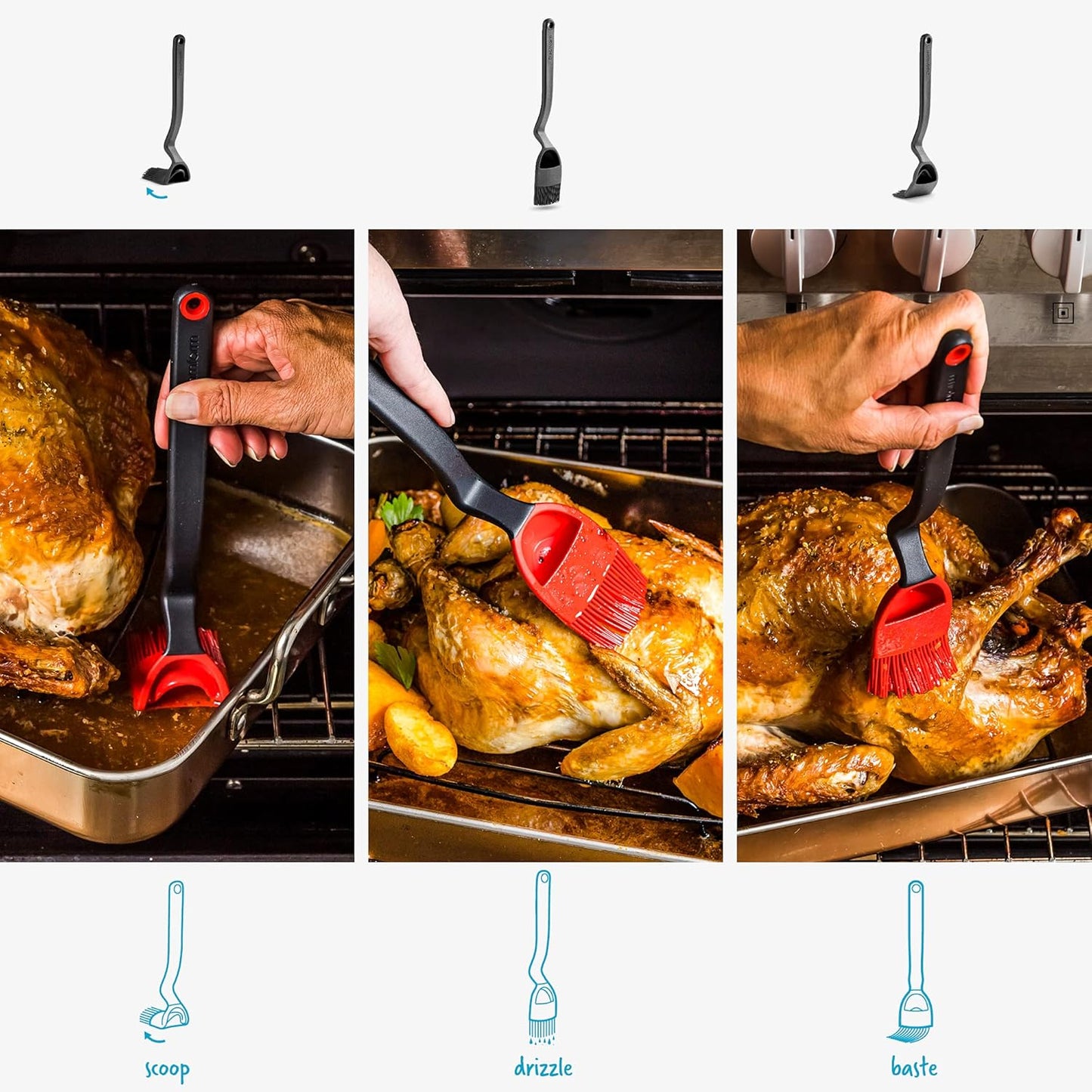 Dreamfarm Brizzle 3-In-1 Flexible Silicone Sit-Up Basting, Drizzle, Scooping Brush with In-Built Sauce Resevoir - Black