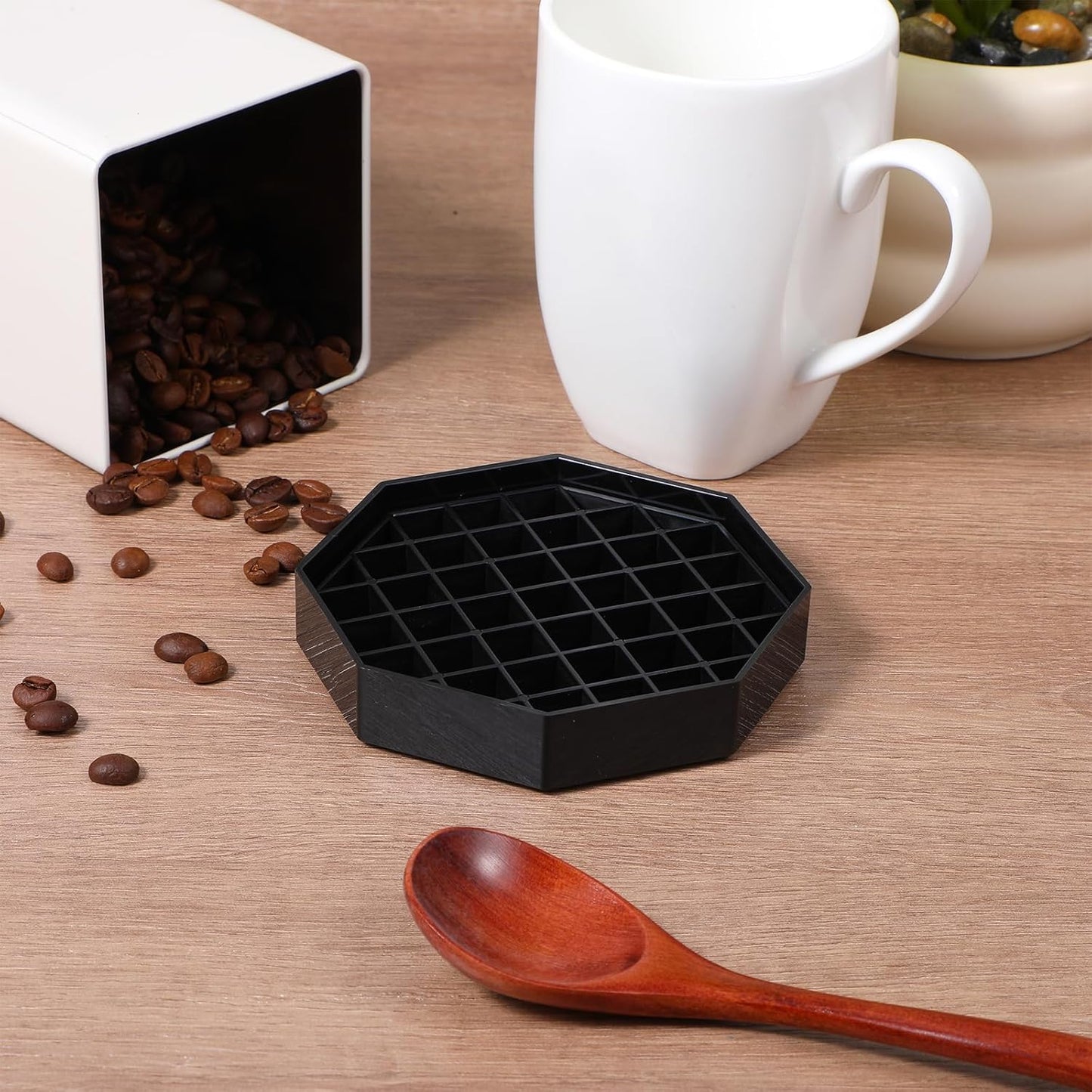 8 Pcs 4 Inch Coffee Drip Tray Countertop Trays Black Plastic Octagon Coffee Drip Coaster with Honeycomb Grid for Drink Dispenser Tea Wine Beverage