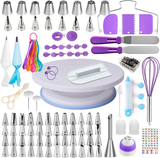 Boyun Cake Decorating Kit, 137pcs Cake Decorating Supplies With Cake Turntable For Decorating, Pastry Piping Bag, Russian Piping Tips Tools, Baking Supplies For Beginners