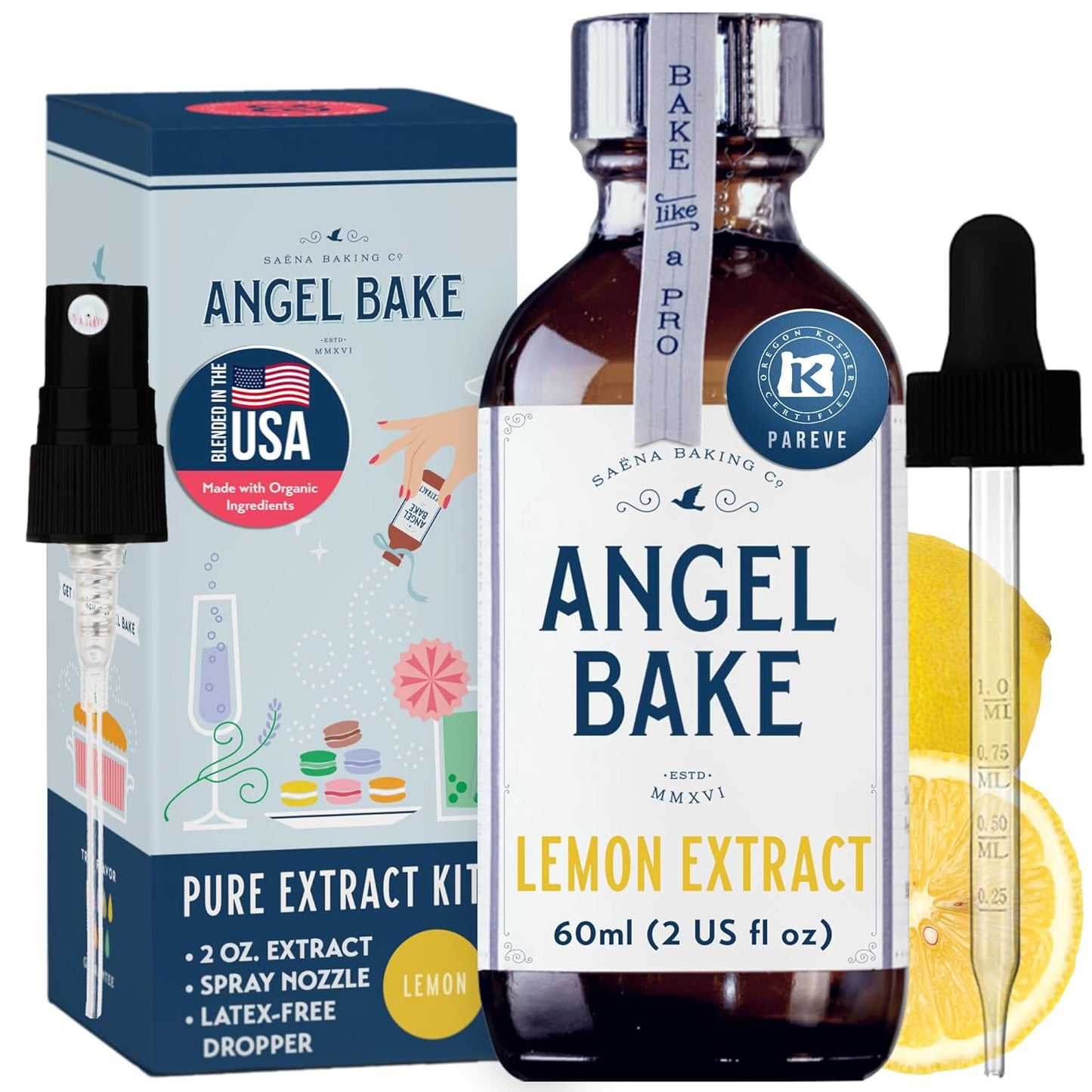 Pure Lemon Extract 5x Strength – for Baking & Mixology – Natural Flavoring, Kosher, Keto Friendly, Vegan, Gluten-Free – Enhance Desserts and Beverages (2 Oz Extract with Latex-Free Dropper & Spritzer)