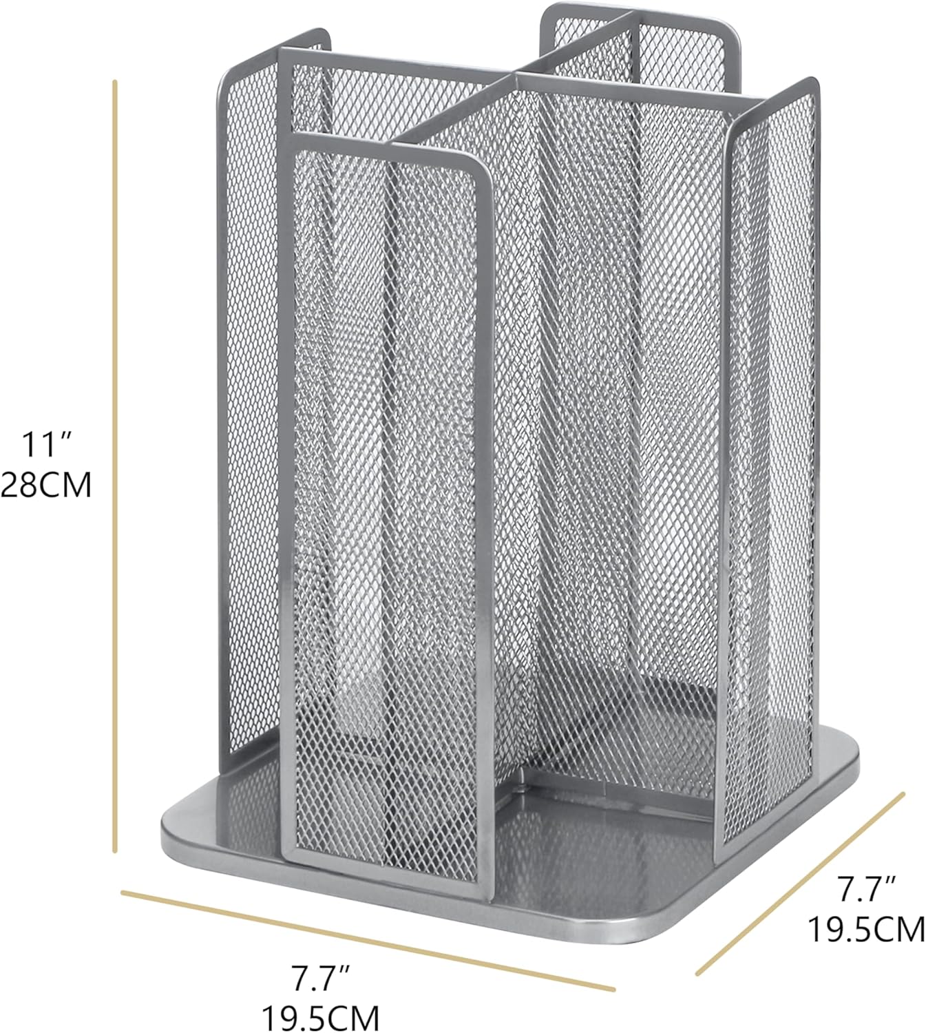 Annova Paper/Plastic Cup and Lid Holder Plastic Storage Organizer, 360°Rotating Coffee Mup Dispenser with 4 Compartments, Multifunctional Storage Rack for Home, Office, Bar, Coffee Shop (Silver)