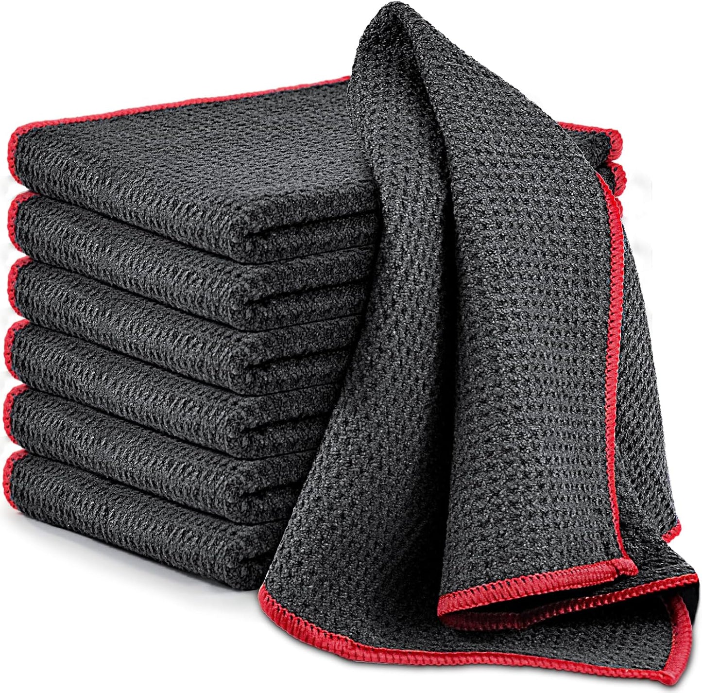 Airlab Microfiber Cleaning Cloth Waffle Weave Dust Rags for Household Kitchen Towel Absorbent Quick Drying Cleaning Rags Streak Free Lint Free, 6 Pack,12 x 12 Inches, Grey