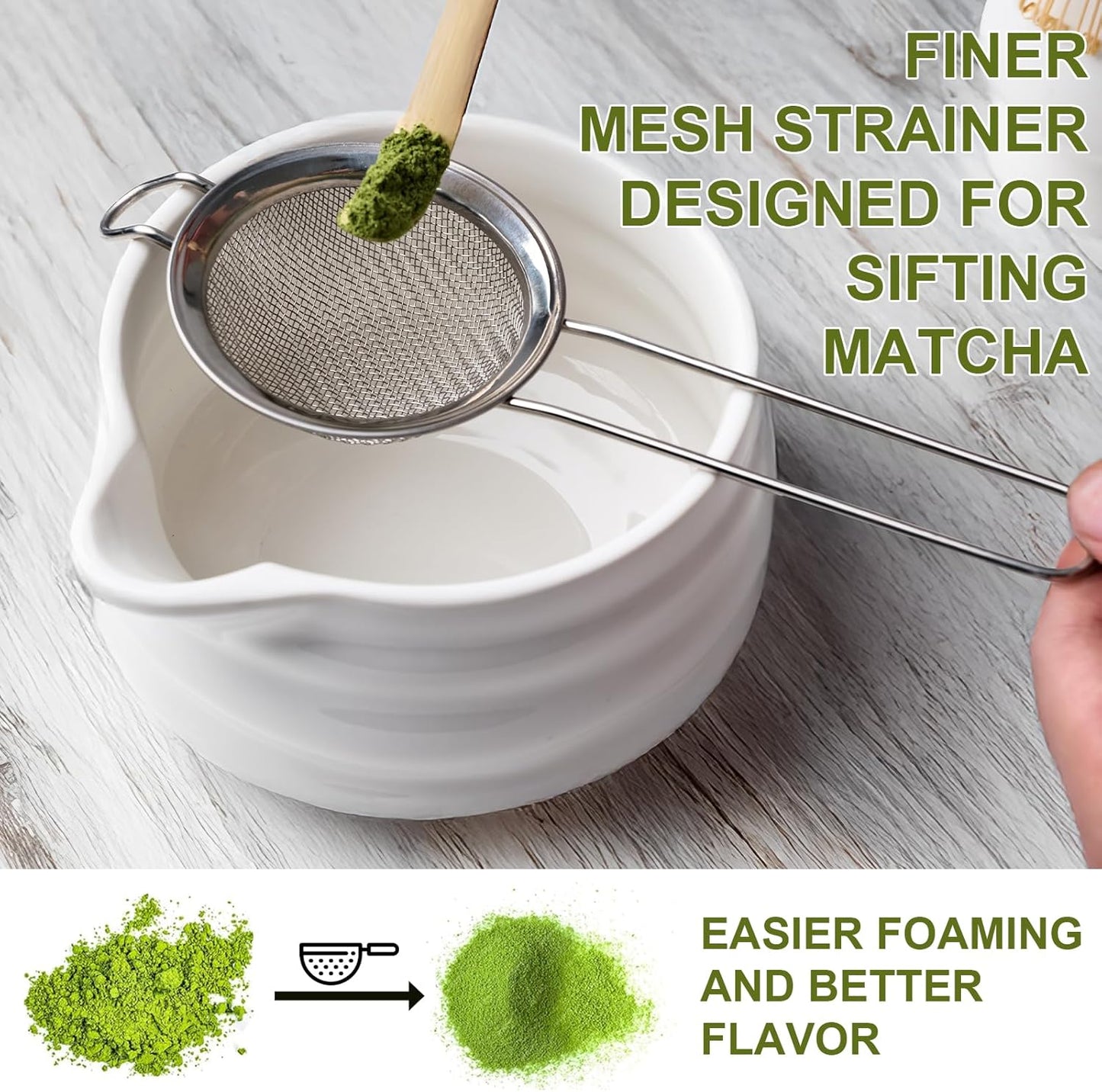 Matcha Whisk Set with Storage Box – 8 Pcs Matcha Tea Set Includes White Matcha Bowl, Whisk & Holder, Scoop & Rest, Sifter, Tea Cloth – Complete Japanese Matcha Set for Tea Lovers & Gift Giving