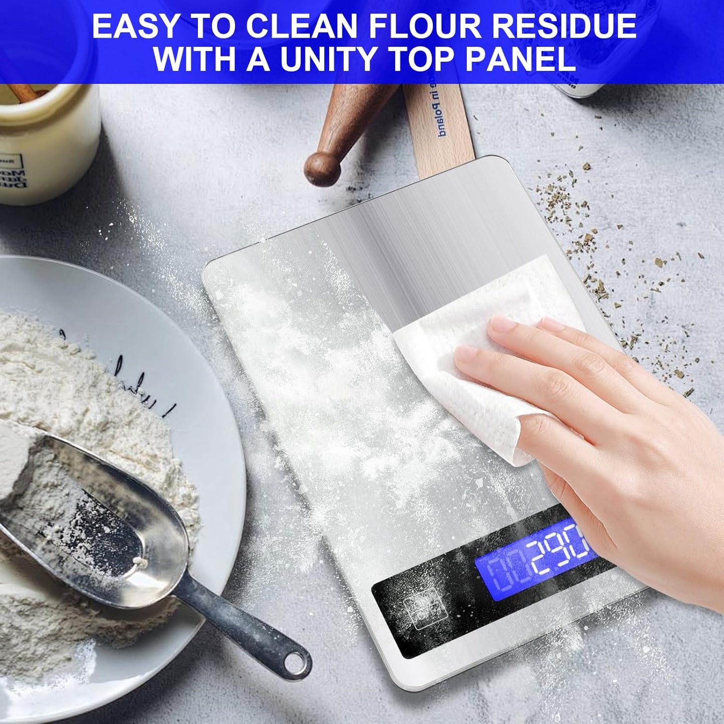 22lb Food Scale, Digital Kitchen Scale Weight Grams and oz for Weight Loss Cooking Baking, 1g/0.1oz Precision, Rechargeable and Waterproof, Stainless Steel and Tempered Glass, Gray Silver