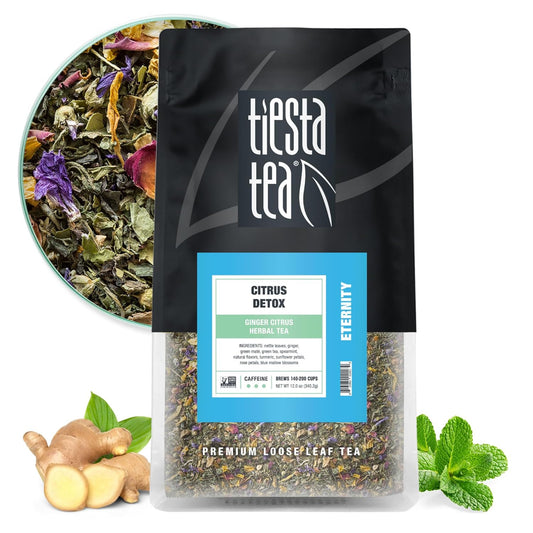 Tiesta Tea - Ginger Citrus Herbal Loose Leaf Tea, Lemon Ginger with Mint & Chamomile Blend, Caffeine-Free, Brew Hot or Iced, Makes Up to 200 Cups, Resealable Bulk Pouch, 12 Ounce