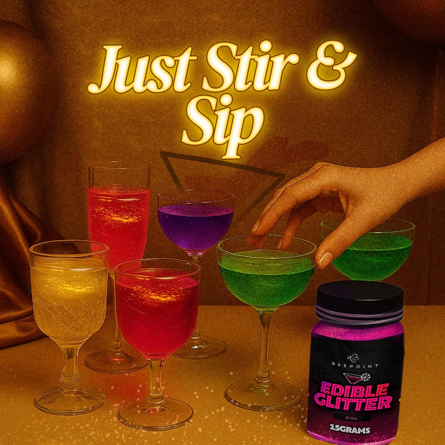 BeePoint Pink Edible Glitter for Drinks 15g - Food Grade, Vibrant Color Shimmer Powdered Dust for Drinks, Cocktails, Cake Decorating, Baking, Chocolates, Candy, Sweets, & Cookies - Vegan & Gluten Free