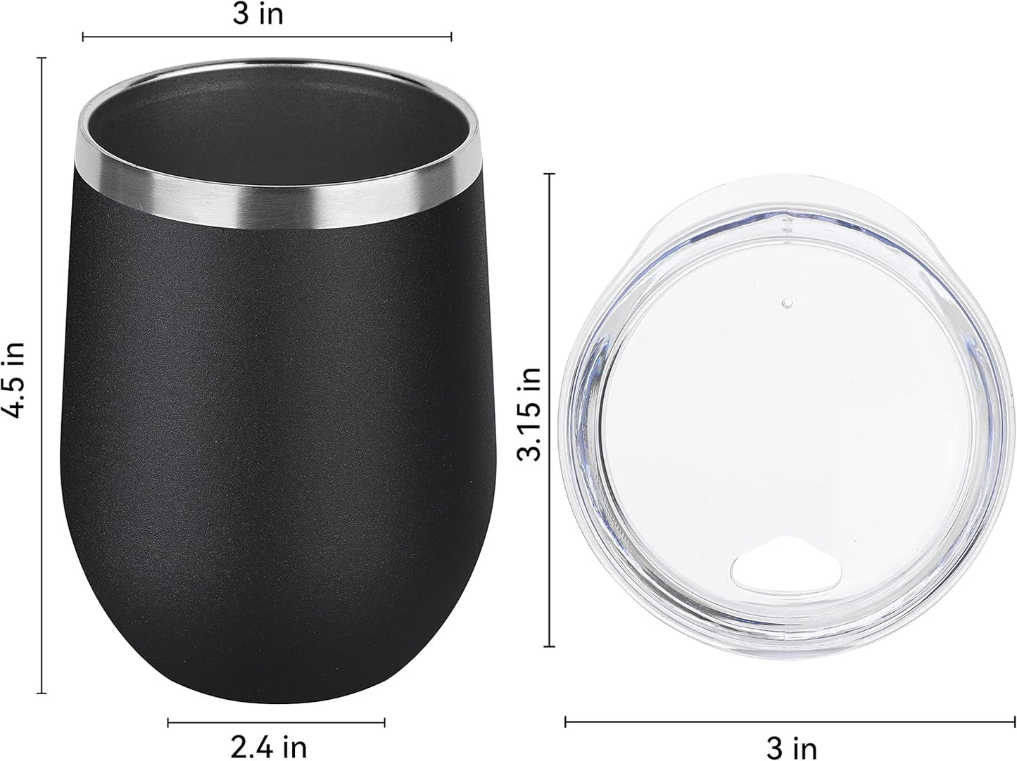 DOMICARE Stainless Steel Wine Tumbler Bulk with Lid, Personalized Insulated Tumblers Set, 12oz Travel Coffee Cups Pack of 16, Black