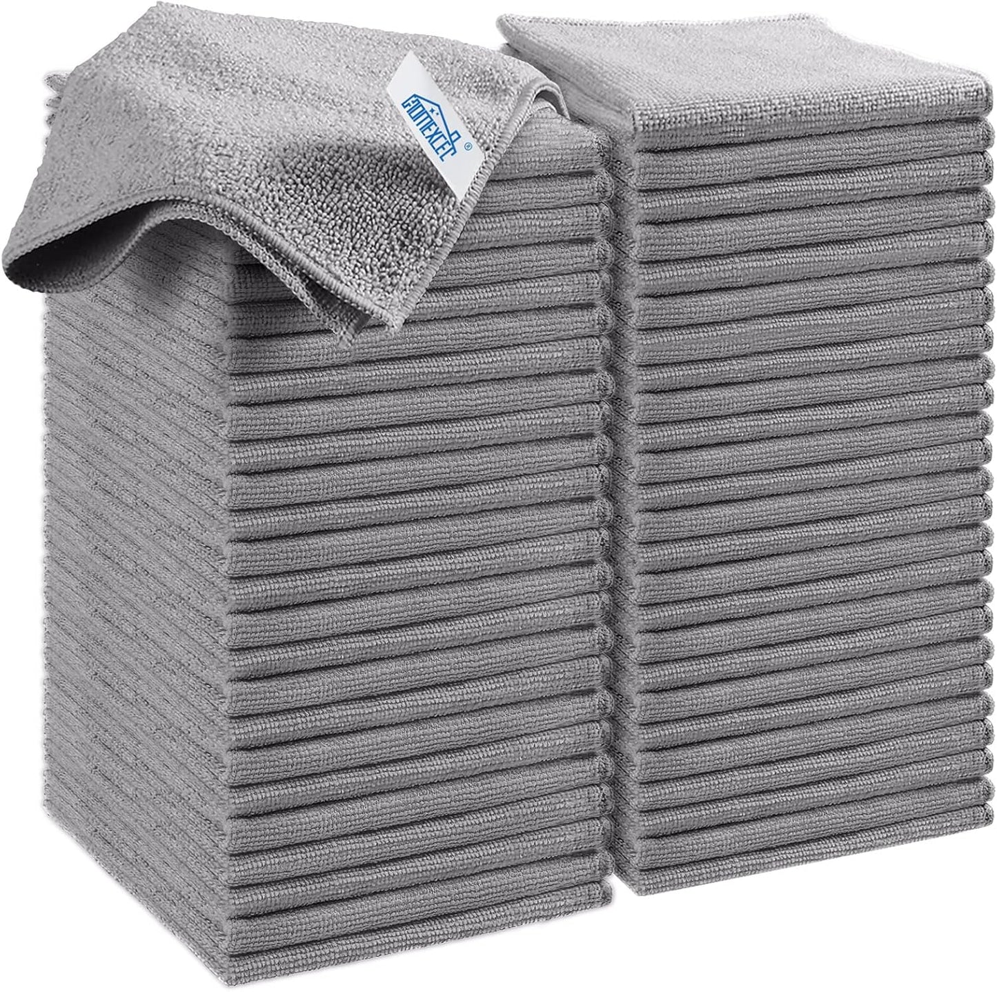 HOMEXCEL Grey Microfiber Cleaning Cloth, 50 Pack Cleaning Towels for Kitchen, Lint Free, Scratch-Free, Highly Absorbent, and Reusable Cleaning Rags for House, Window and Glass, Cars, 11.5 X11.5 inch