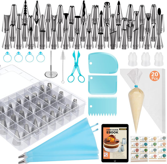 Kootek 90 PCs Piping Bags and Tips Set, Cake Decorating Supplies Kit with 55 Numbered Icing Piping Tips, 20+2 Pastry Bags for Cake Cupcake, Frosting Piping Kit with Booklet and eBook