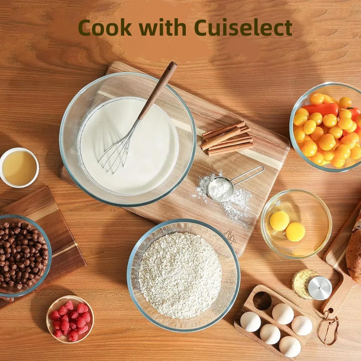 5pc Glass Mixing Bowls Sets (4.65QT, 2.80QT, 1.64QT, 1.16QT, 0.85QT), Glass Nesting Kitchen Thick Bowl for Baking, Cooking Prep, Storage, Large Salad Bowls Sets-Dishwasher Microwave Freezer Safe