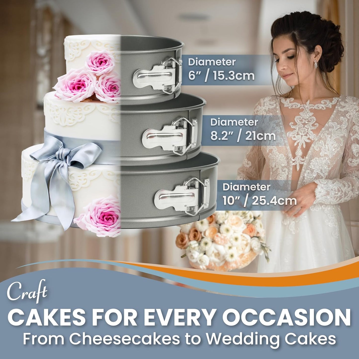 Spring Form Pans for Cheesecake, 6/8/10 Inch NONSTICK Springform Pan Set - Cheesecake Pan Set with LEAKPROOF SILICONE PROTECTOR - Cheese Cake Pans for Baking in WATER BATH - NO FOIL WRAP