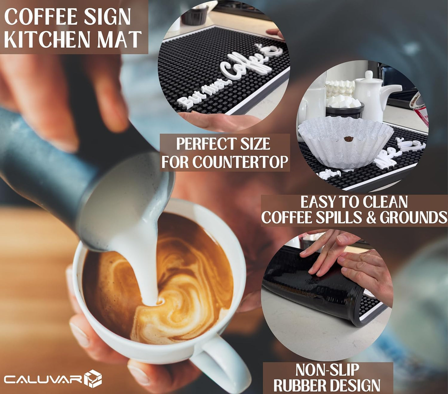 But First Coffee Mat for Countertop, Rubber Bar Mat and Coffee Bar Sign 18 x 12 in, Kitchen Accessories for Countertop, Bar Mats for Bartending