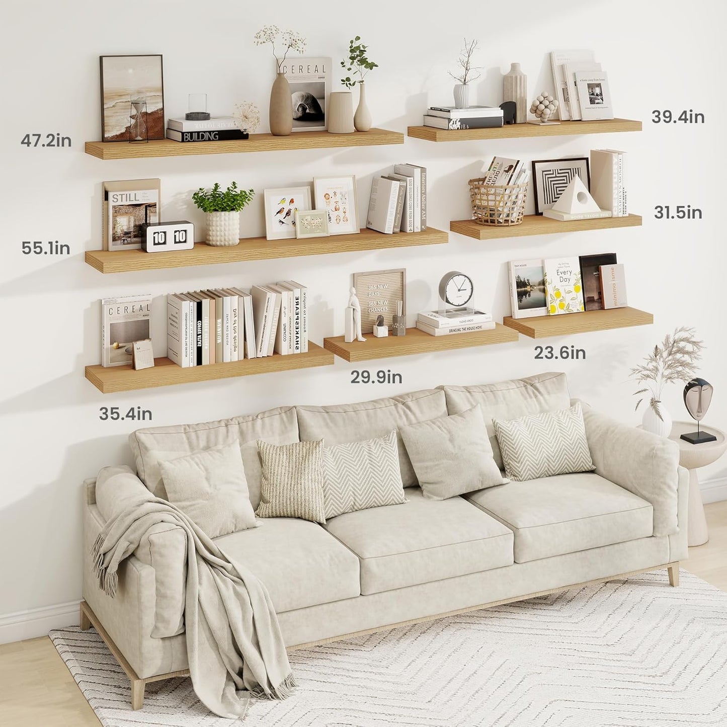 Fun Memories Floating Shelves for Wall, 30 Inch Rustic Wood Wall Mounted Shelves for Bathroom, Bedroom, Kitchen, Living Room, Deep Floating Shelves for Storage & Home Decor (Oak, Set of 2)