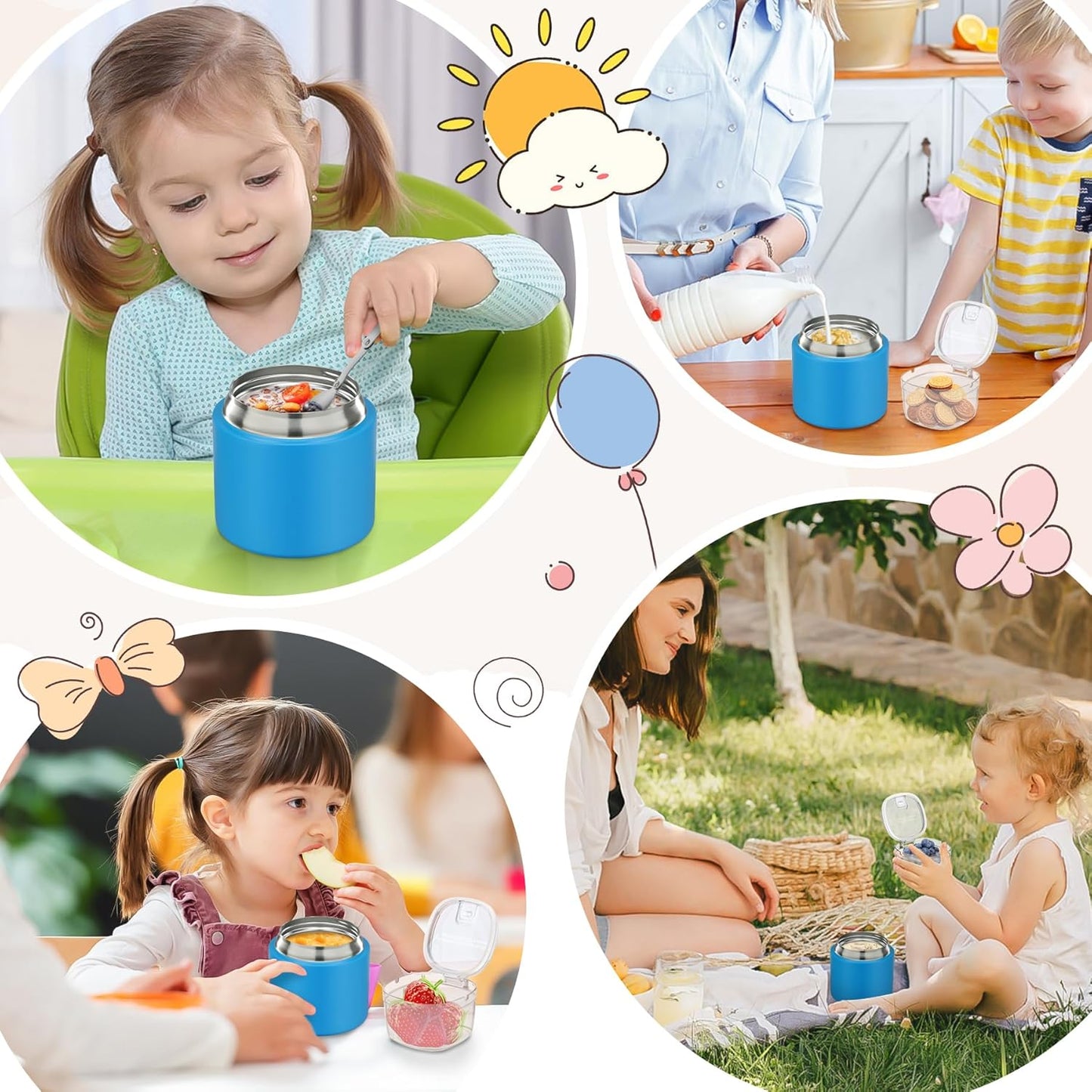 2 - in - 1 Soup Thermo for Hot Food 14oz with Snack Box Container Leak Proof Insulated Lunch Container Kids and Adults Stainless Steel Double Wall Vacuum Wide-mouth Thermal with Spoon and Handle