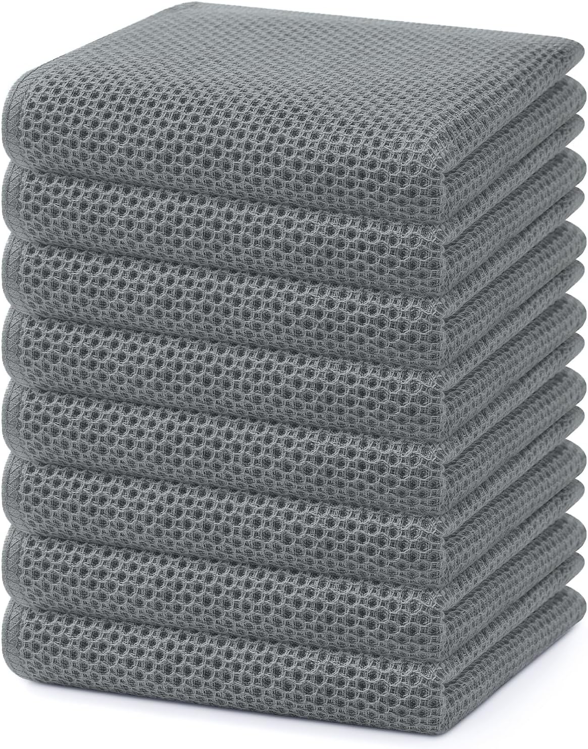 Homaxy 100% Cotton Waffle Weave Kitchen Dish Towels, Ultra Soft Absorbent Quick Drying Cleaning Towel, 13 x 28 Inches, 8-Pack, Grey