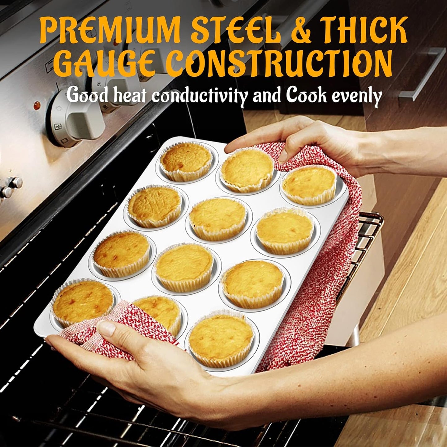 E-far Muffin Pan 12-Cup, Stainless Steel Cupcake Pan Metal Muffin Baking Tins for Oven, Regular Size & Easy Clean, Non-toxic & Dishwasher Safe