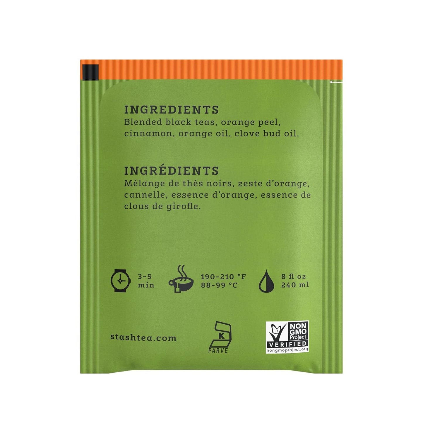 Stash Tea Orange Spice Black Tea - Caffeinated, Non-GMO Project Verified Premium Tea with No Artificial Ingredients, 20 Count (Pack of 6) - 120 Bags Total