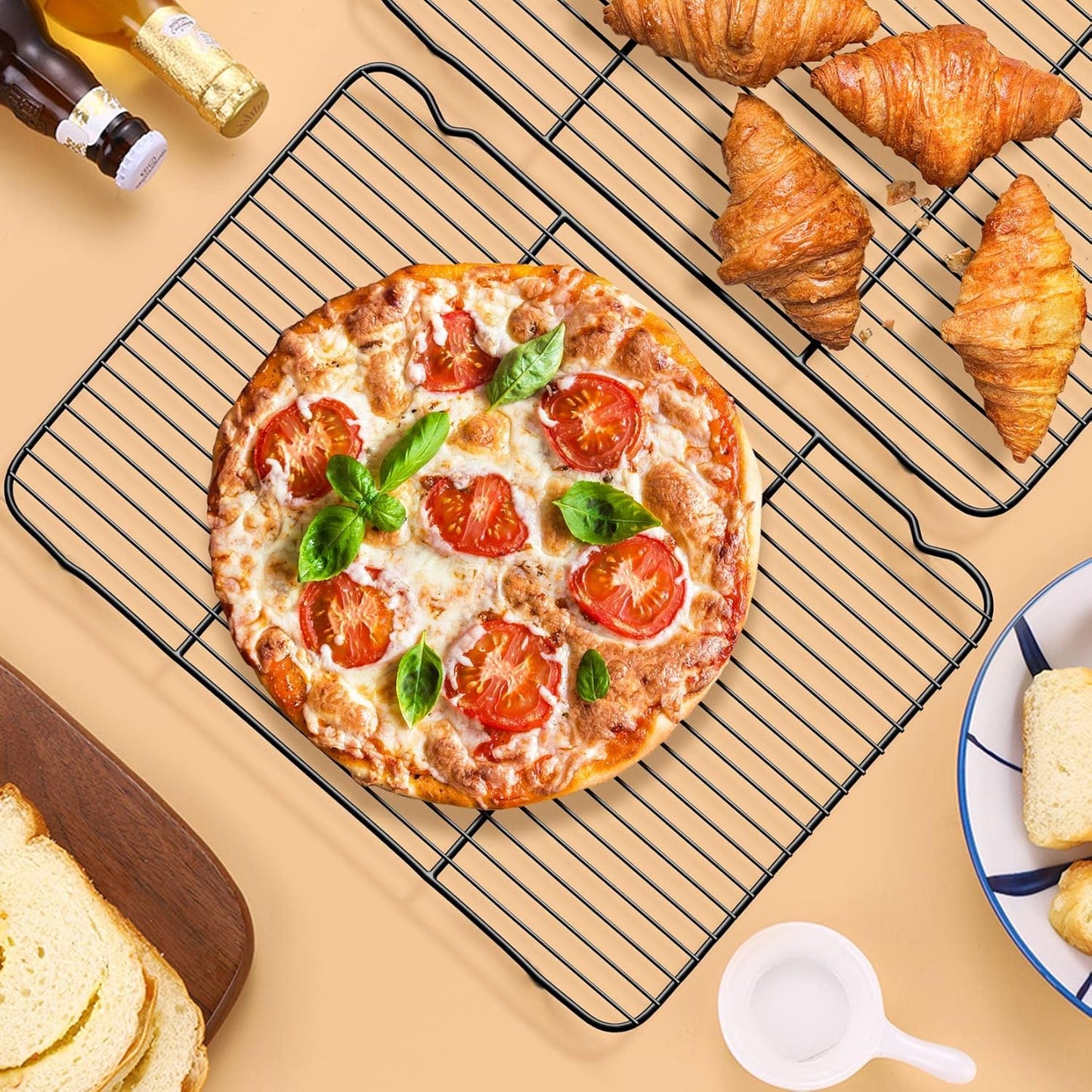 P&P CHEF Cooling Baking Rack Pack of 2, Stainless Steel Cooling Racks for Cooking Baking Roasting Grilling Drying, Dense Wires & Smooth Edge, Easy to clean, Black, 16.6" x 11.5"