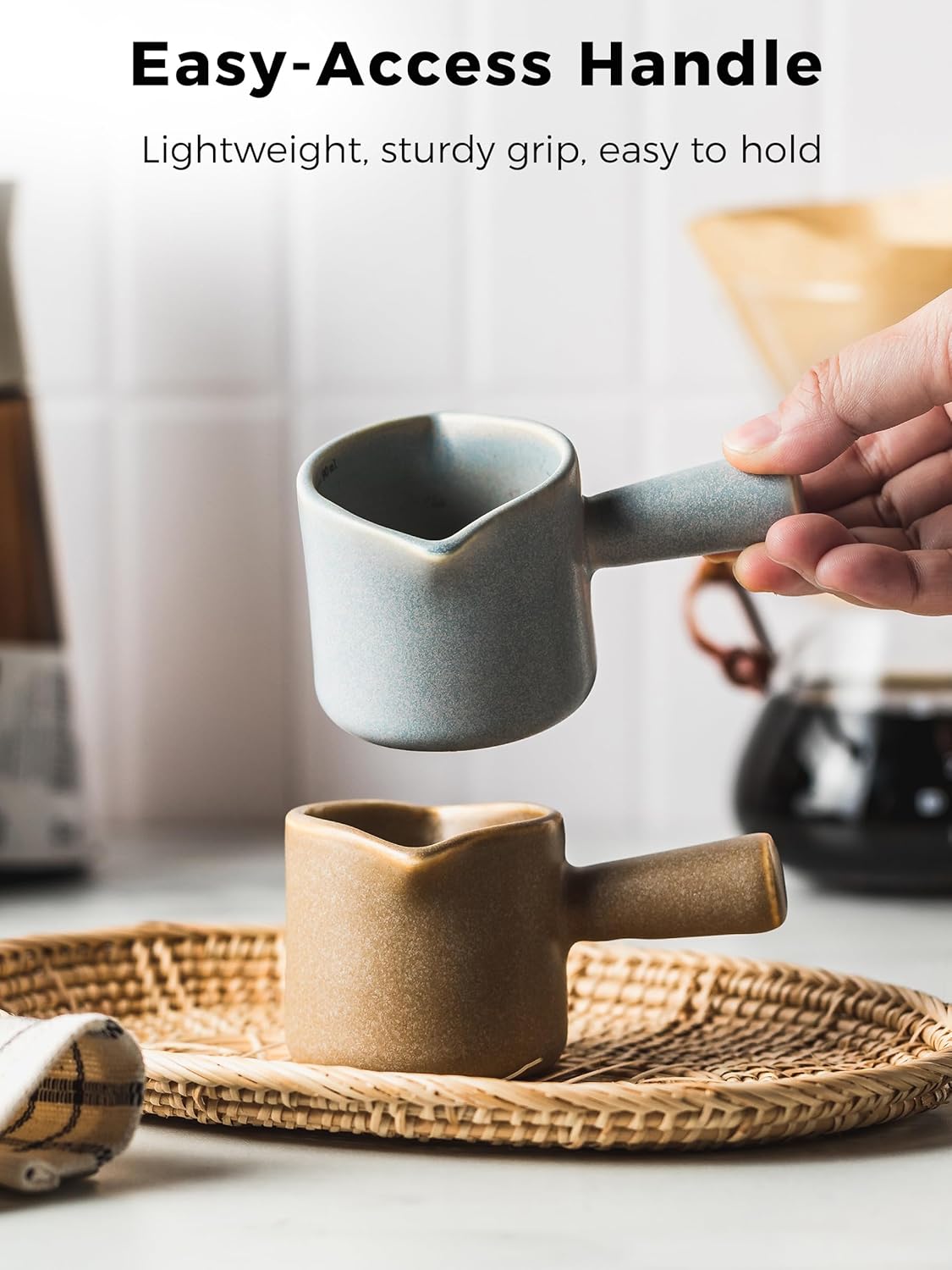 Espresso Cups Ceramic, Espresso Measuring Cups with Dual Measurement Scale, Expresso Shots Cup with Handle, Espresso Accessories, 3 Oz/ 90 Ml, Blue