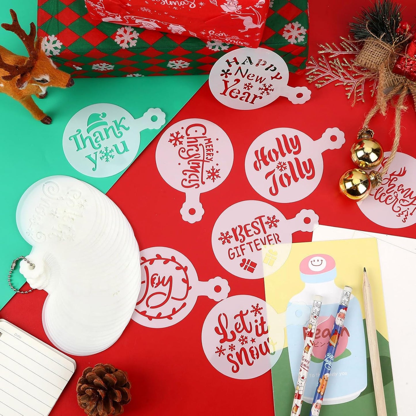 JULBEAR 36 Pieces Reusable Christmas Cake Stencils Templates Molds Tools for Christmas Holiday New Year Cookies Baking Painting Dessert Coffee Decoration