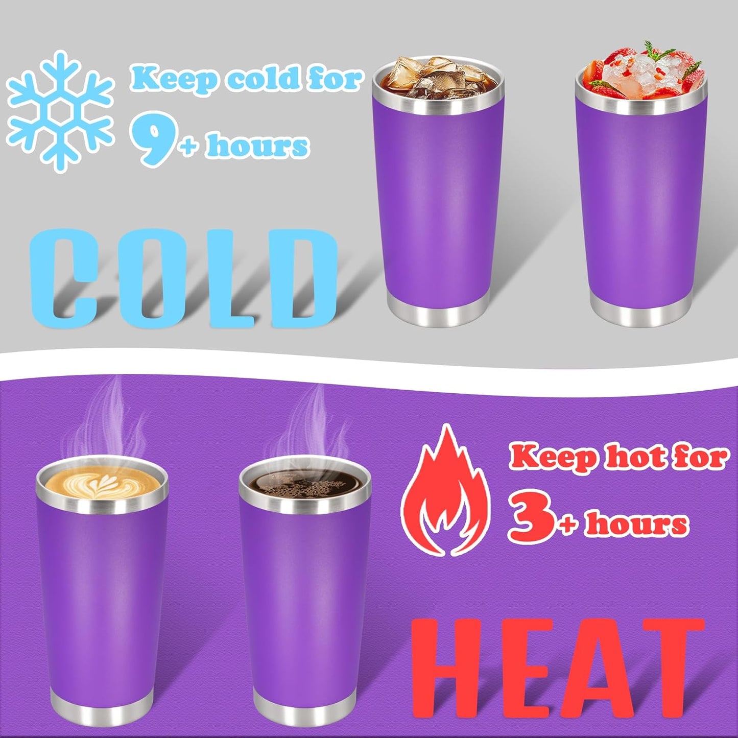 20 oz Tumbler with lid Double Wall Vacuum Insulated Tumblers Stainless Steel Coffee Mug Travel Coffee Tumbler Powder Coated Tumbler Cup Keep Hot&Cold - (PurPle 1 Pack)