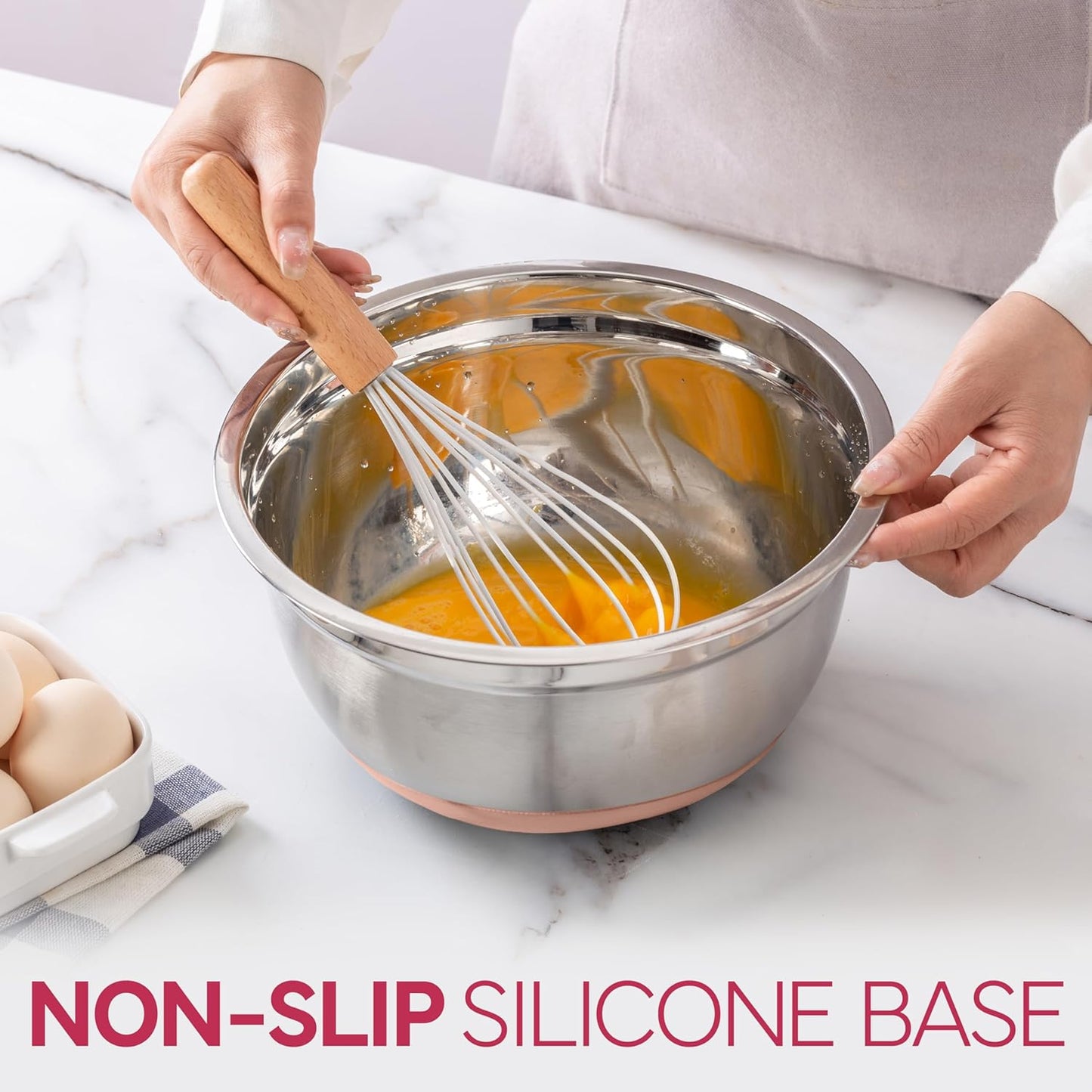 COOK WITH COLOR Stainless Steel Mixing Bowls Set with Lids - Nesting Bowls with Non-Slip Bottom, Rose, 12 Pieces