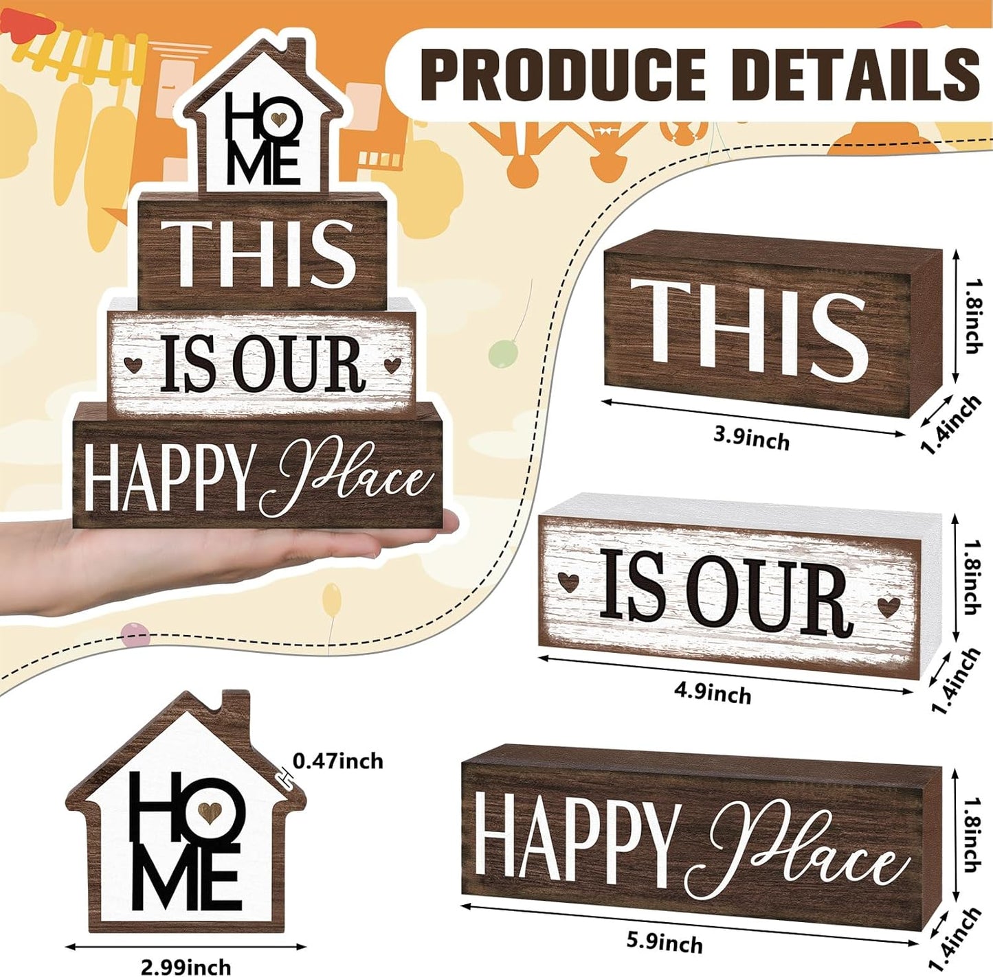 Farmhouse Wooden Tabletop Decor Rustic There's No Place Like Home Table Centerpiece Home Wood Blocks Sign Gifts Farmhouse Tiered Tray Decor for Kitchen Table Shelf Desk Mantel Decoration