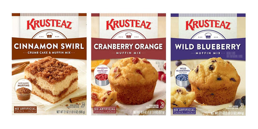 Krusteaz Variety Pack,Cinnamon Swirl Crumb(21 oz),Cranberry Orange Muffin Mix (18.6 oz),Wild Blueberry Muffin Mix (17.1 oz), (3 CT)