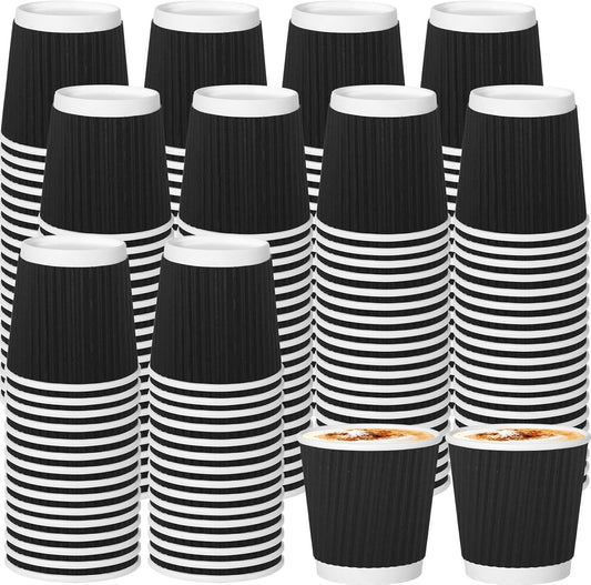 240Pack Paper Espresso Coffee Cups, 4 oz Disposable Coffee Cups,Corrugated Insulated Ripple Wall, Paper Ripple Cups for Coffee, Hot Chocolate and Hot Tea Drinks -Black
