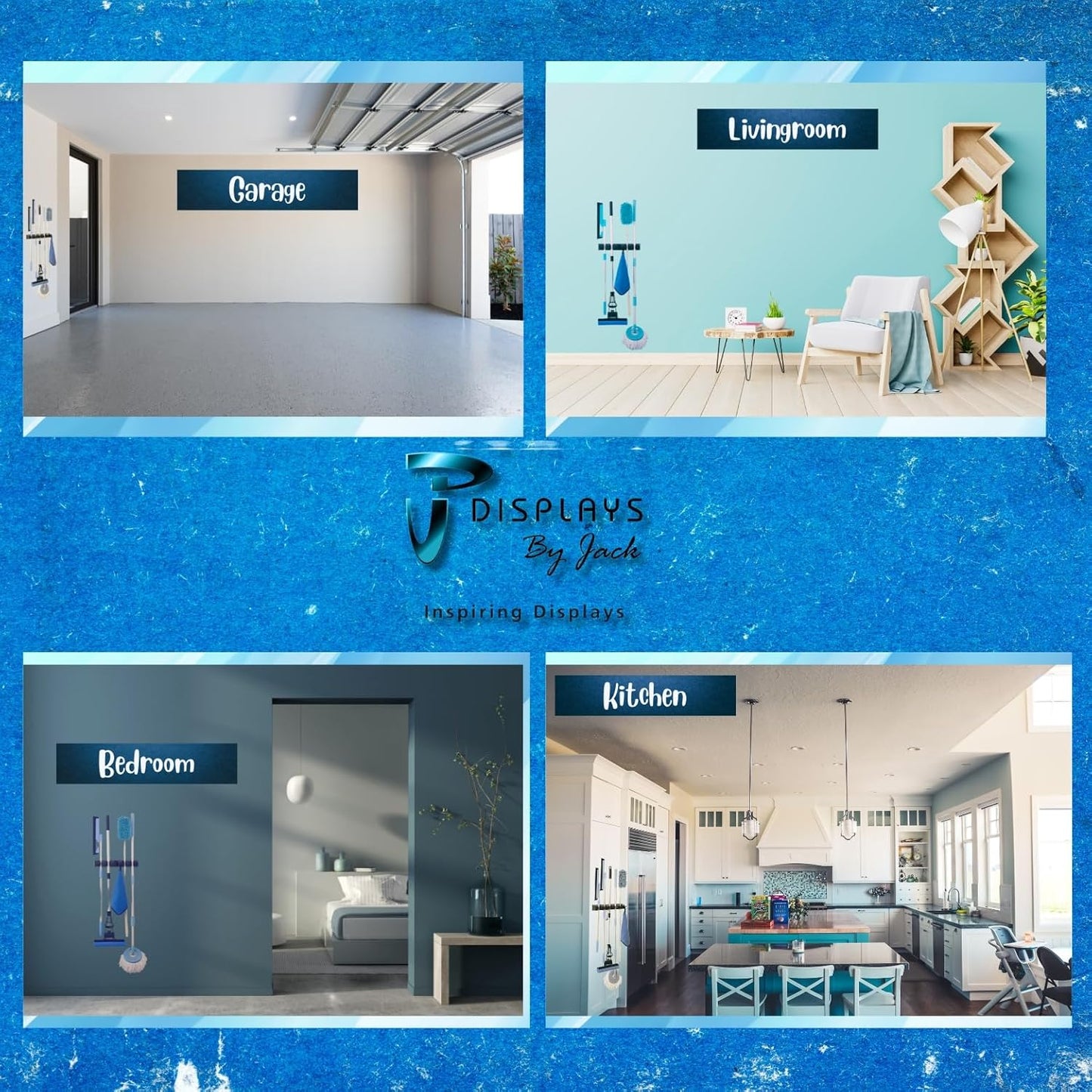 Displays By Jack wall mounted Broom and mop Holder, Black Utility Tool Organizer for Home, 1-Pack