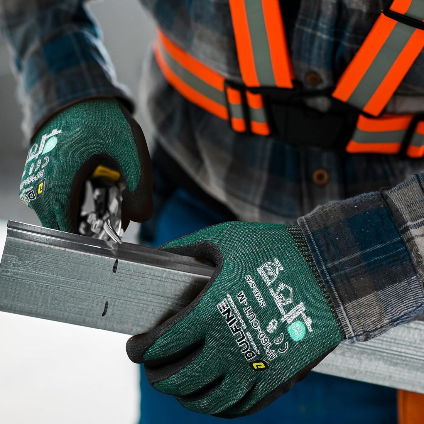 DULFINE ANSI A4 Cut Resistant Work Gloves for Men,6 Pairs Pack.Touchscreen Micro Nitrile Coated,Anti-Slip & Durable for Construction, Wood Cutting,Glass Factory Industrial Use(XX-Large)