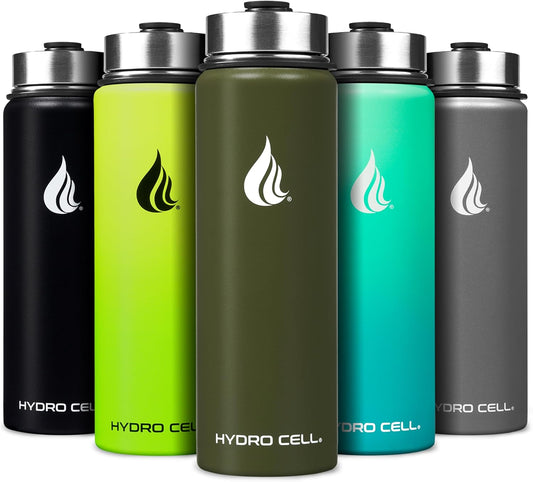 HYDRO CELL Stainless Steel Insulated Water Bottle with Straw - For Cold & Hot Drinks - Metal Vacuum Flask with Screw Cap and Modern Leakproof Sport Thermos for Adults (Army 24oz)