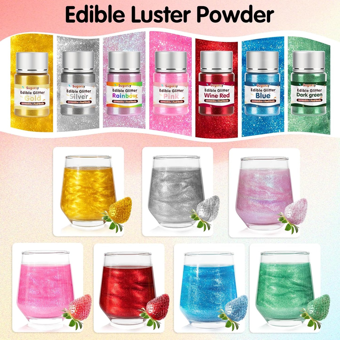 Edible Pink Glitter for Drinks,10g Pink Sprinkles Cake Decorating Supplies,Edible Luster Dust for Cocktail Beverages,Halloween Food Spray,Food Coloring Shimmer Powder for Baking,Cake Cupcakes Cookies Drinks Eggs Candy Strawberries Decorations