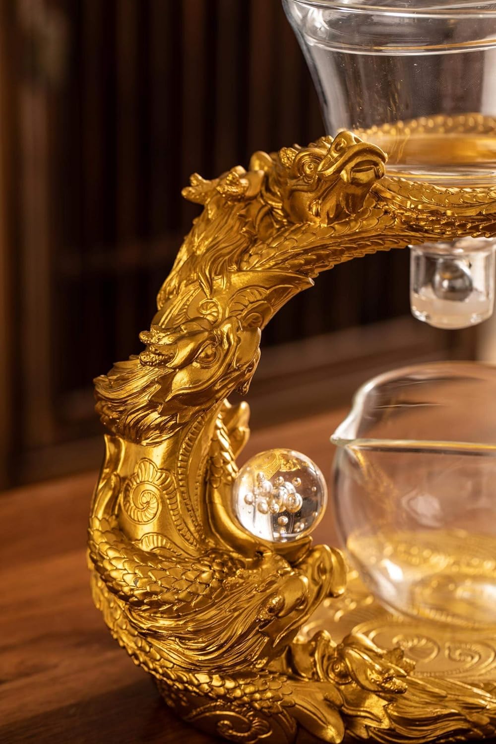 Glass Teapot Set with Infuser Semi Automatic Dragon Tea Set (Golden teapot)