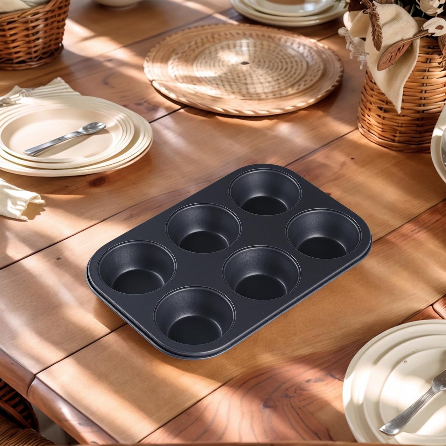 Muffin-Pan for Baking, Nonstick Cake Pan 12 Cups, 3 Pack Cup Premium Cheesecake Pans, Cupcake Baking Pan for Oven 10.4 * 7.1 * 1.2in Black