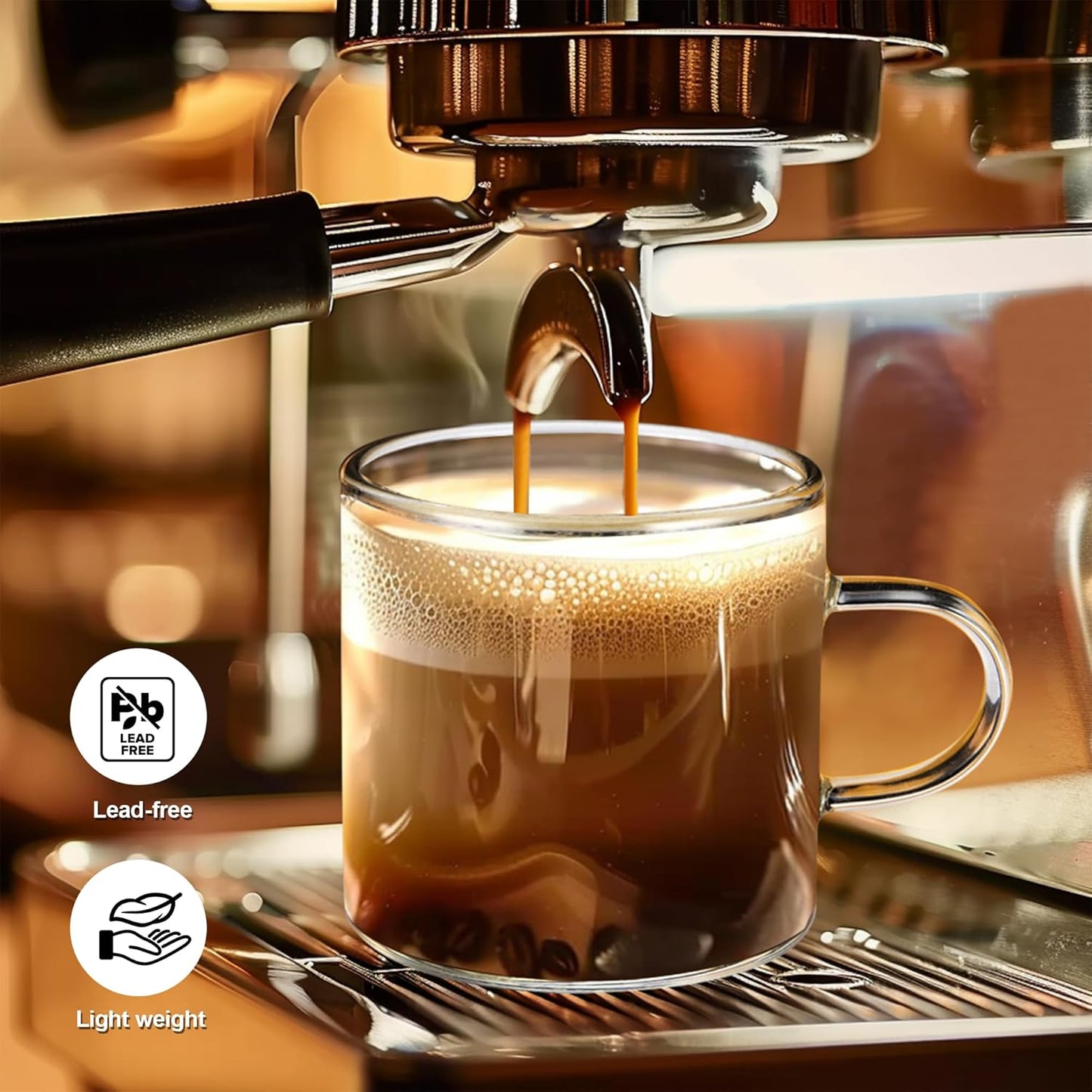 4-Pack 4oz Espresso Cups Espresso Shot Glasses with Handle, Small Glass Coffee Cups, Espresso Mugs Demitasse Cups Cappuccino Cup for Hot or Cold Latte, Tea, Microwave Dishwasher Safe