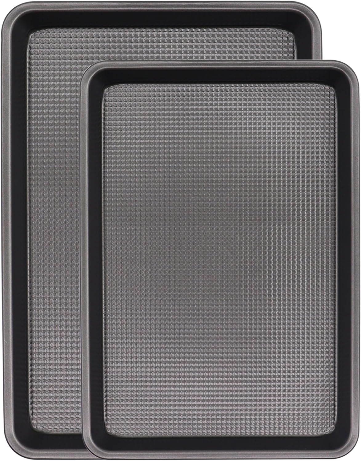 Cookie Sheets for Baking Nonstick, 2 Pack Heavy Duty 0.8mm Dark Gray Sheet Pan Set Quarter(9x13in) & Jelly Roll(10x15in), Diamond Textured Commercial Grade, Small Oven Safe