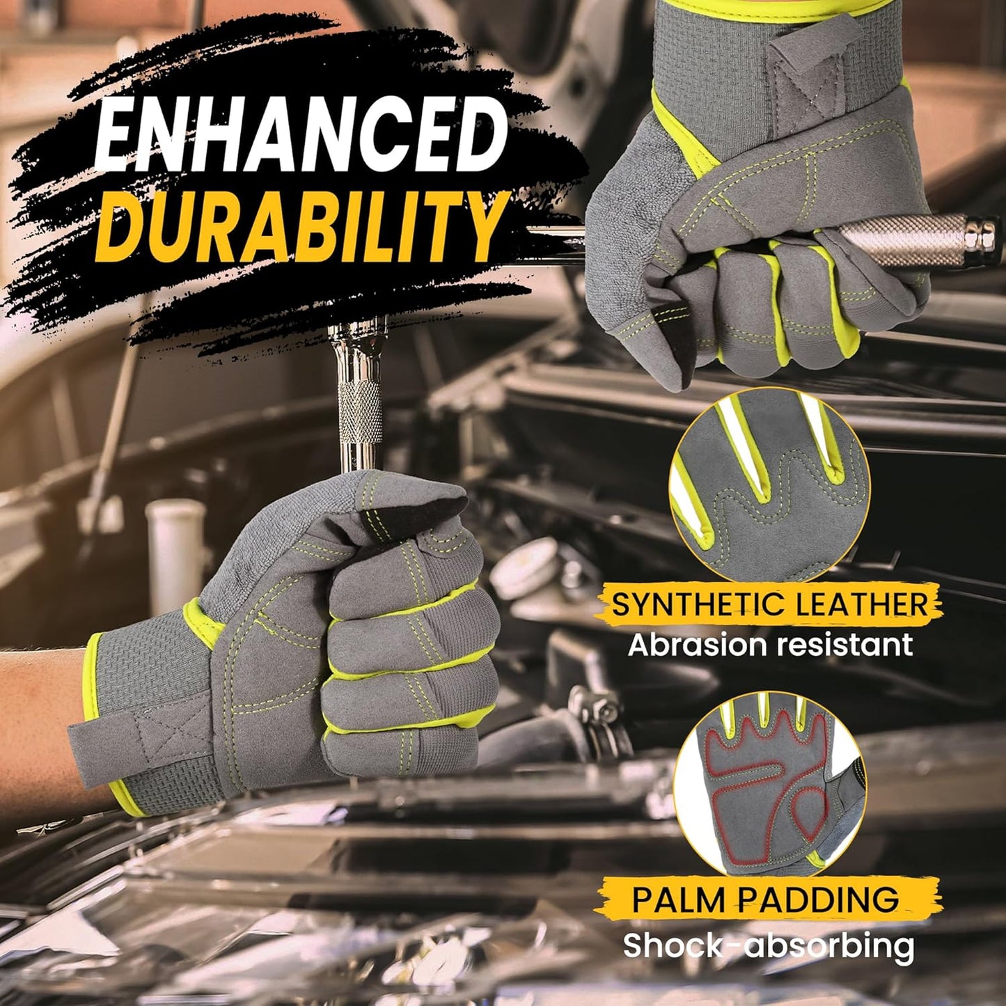 HANDLANDY Work Gloves for Men & Women, Utility Mechanic Working Gloves Touch Screen, Flexible Yard Work Gloves